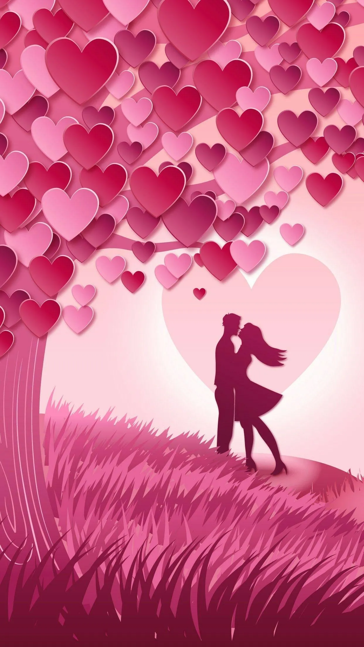 Couple Under Pink Tree Sharing Endless Romance Wallpaper