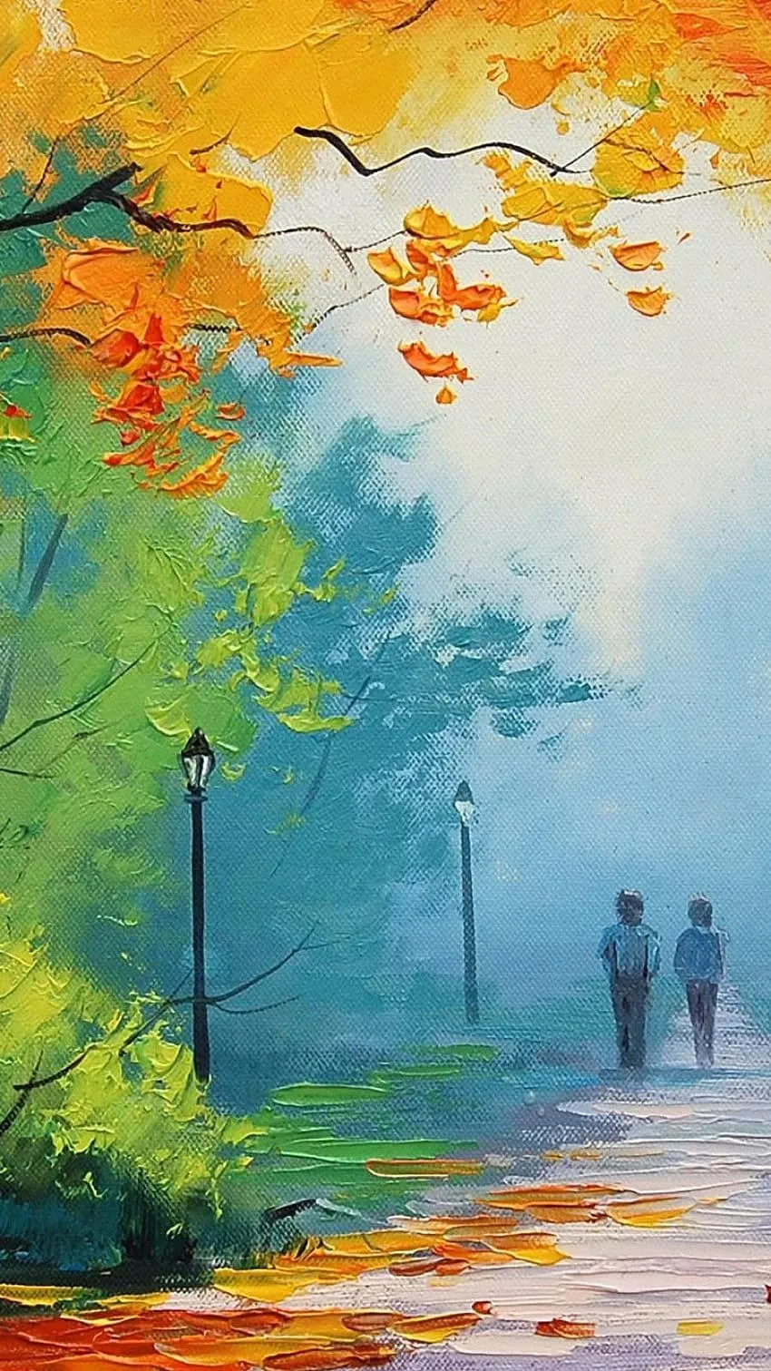 Couple Walking in Autumn Park of Sweet Memories Wallpaper