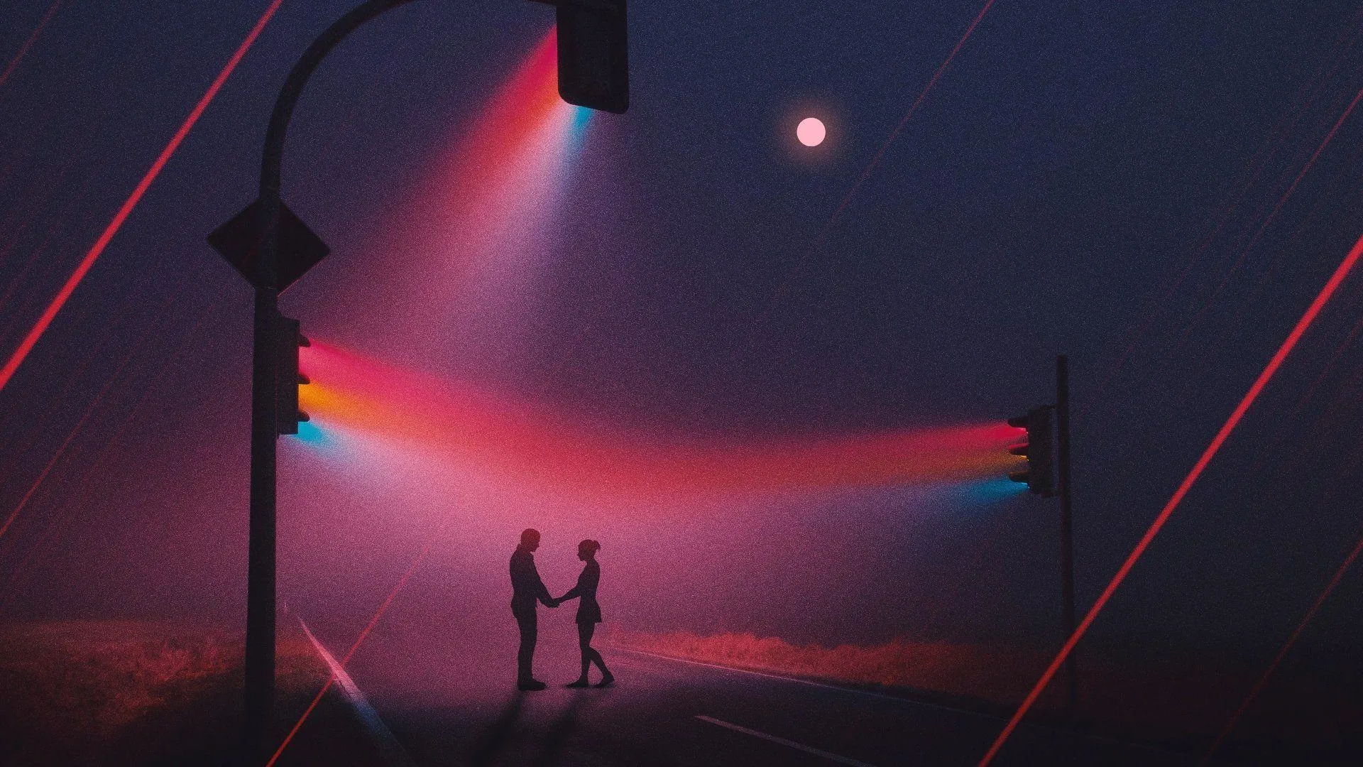Couple Walking Under Stars in Beautiful Love Light