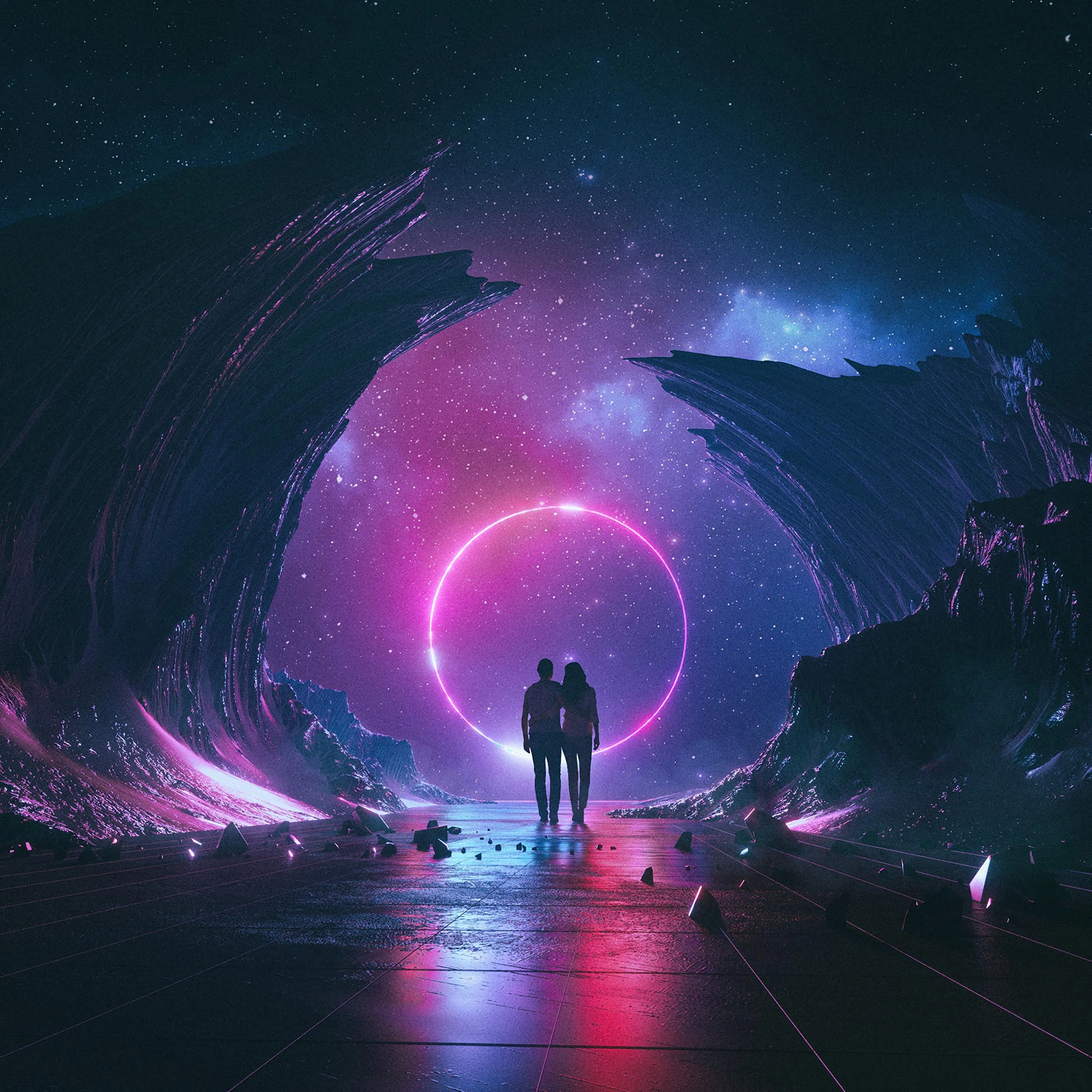Couples Standing in Tunnel of Cosmic Love Light Wallpaper