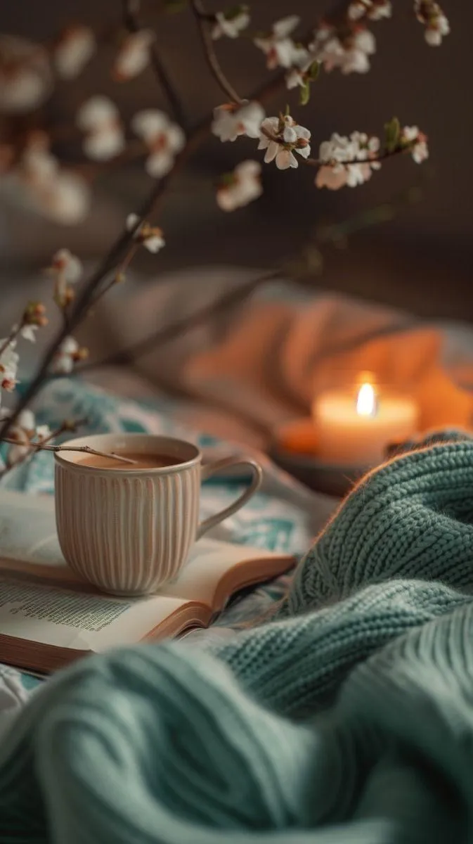 Cozy Bed and Book with Warm Light for Soft Waking Image