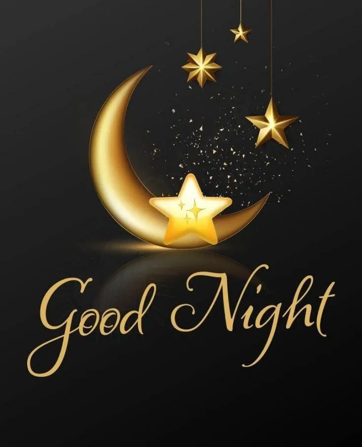 Crescent Moon with Stars Says Lovely Good Night Wallpaper