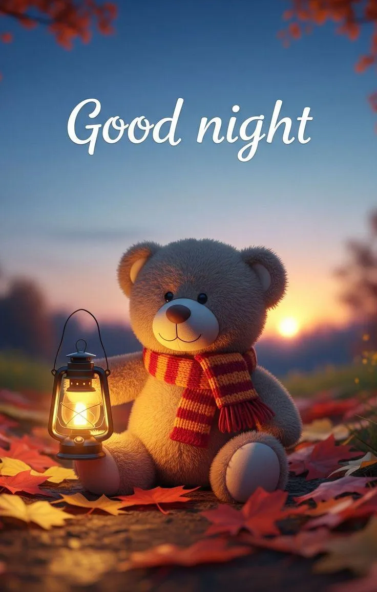 Cute Bear Saying Good Night with Warm Cozy Lighting
