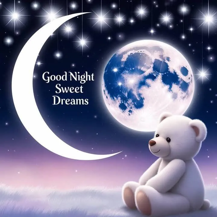 Cute Bear with Moonlight and Sweet Good Night Wishes