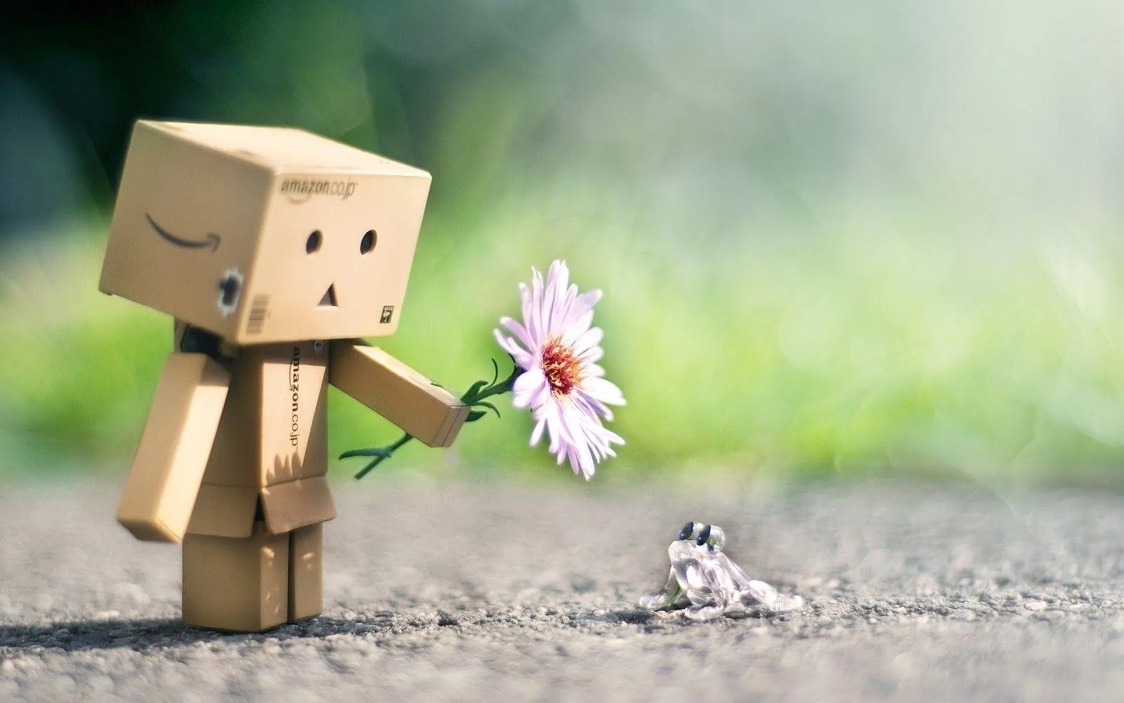 Cute Box Figure Offering Flower with Tender Love Wallpaper