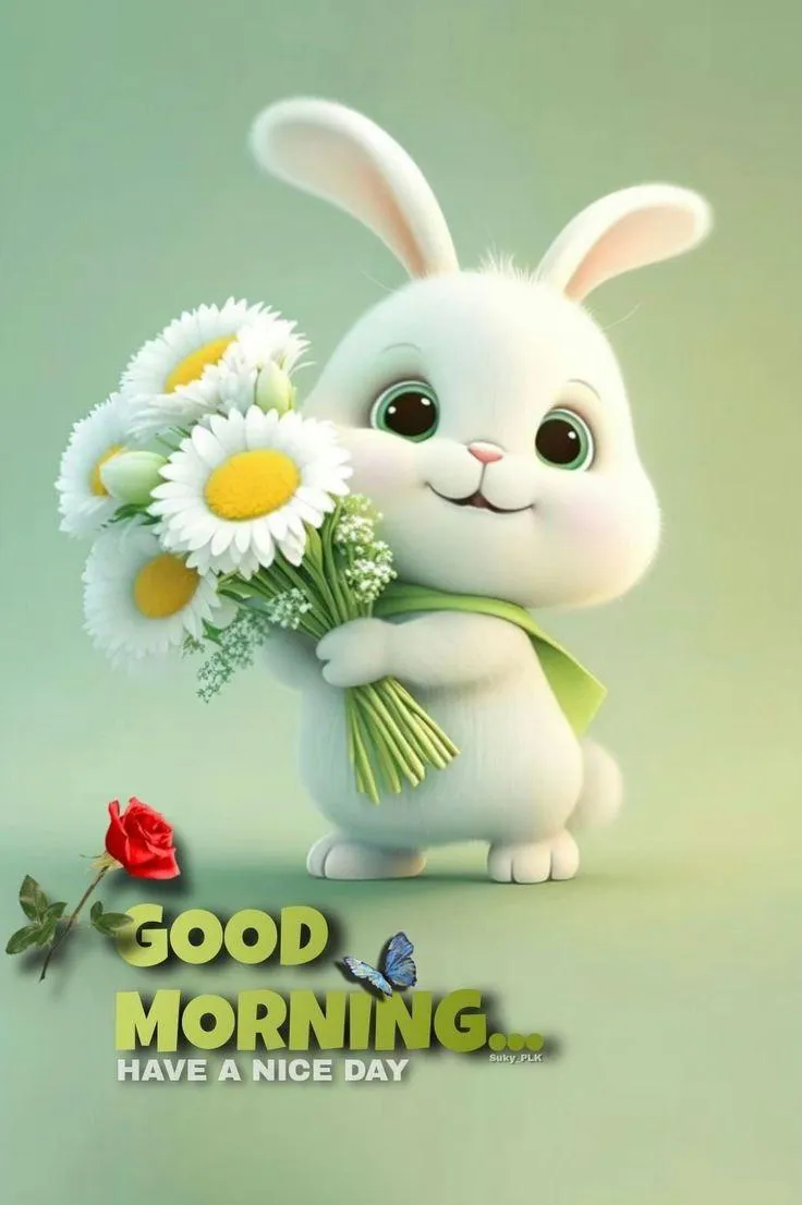 Cute Bunny Holding Egg with Cheerful Morning Greeting