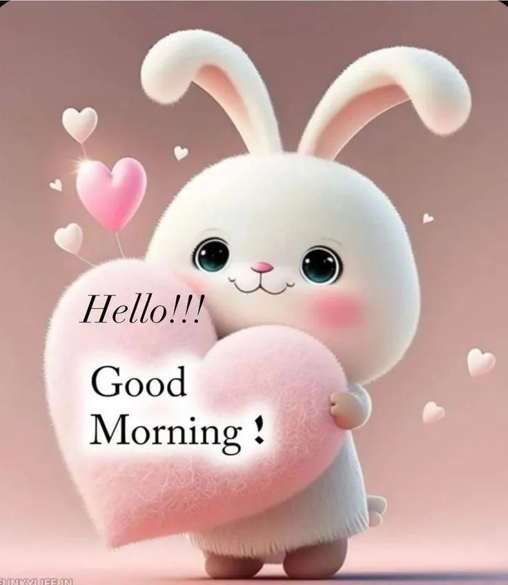 Cute Bunny Morning Wish with Heart and Smile Message