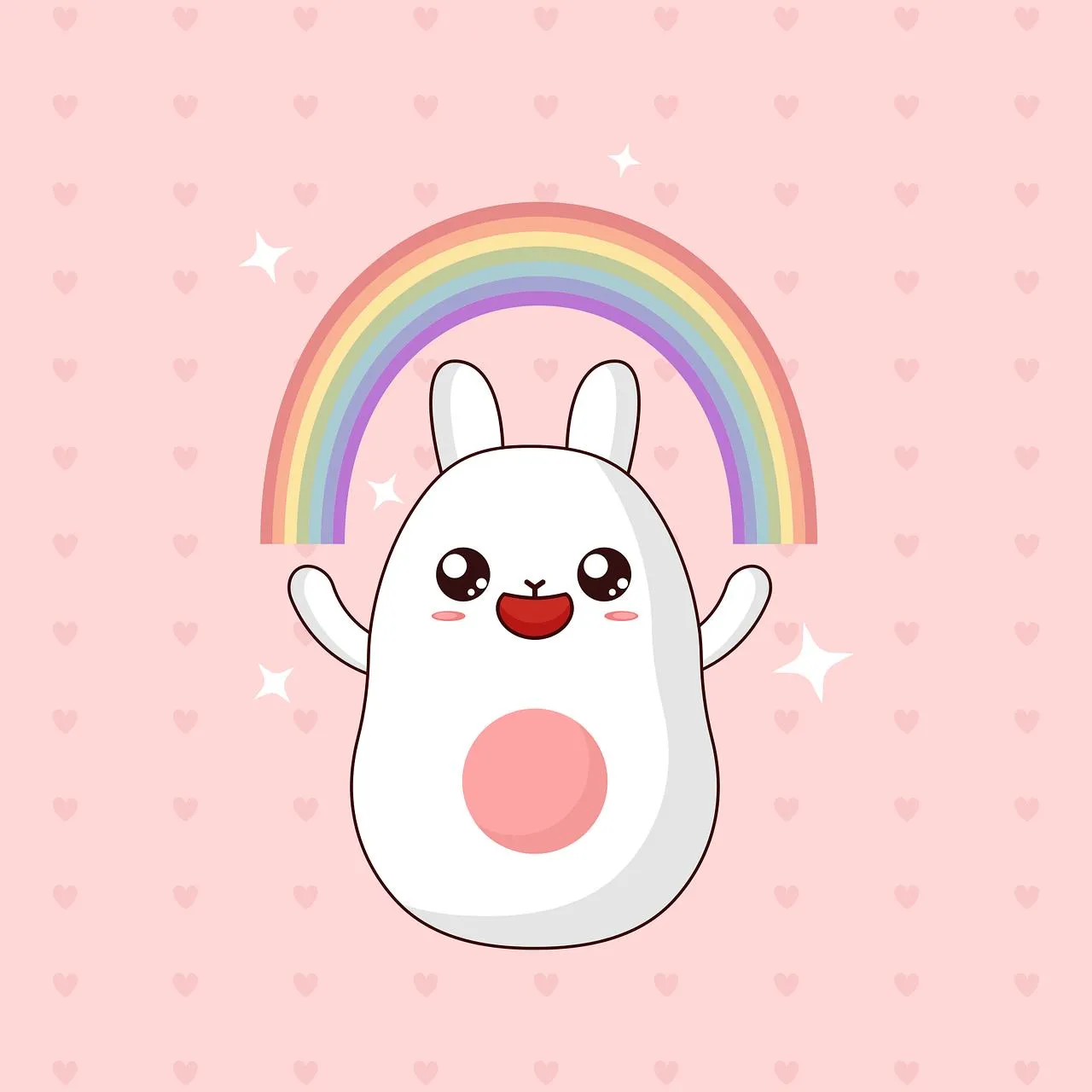 Cute Bunny with Rainbow Heart Expressing Kindness Wallpaper