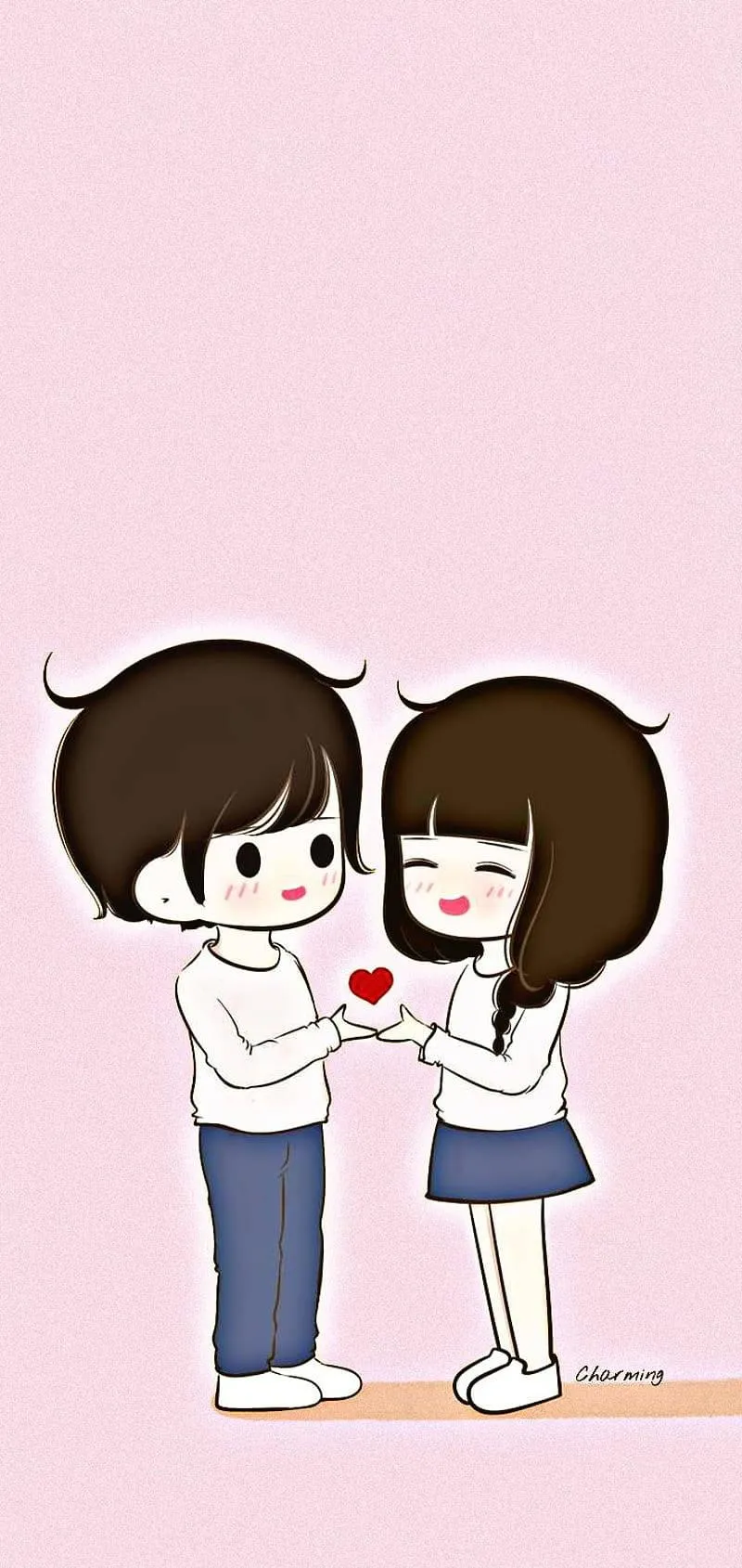 Cute Cartoon Couple Sharing Heartfelt Moment Wallpaper