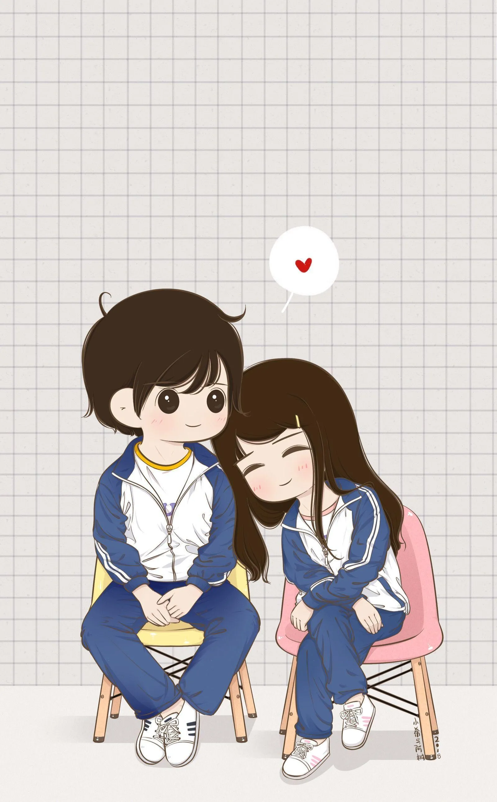 Cute Cartoon Couple Sharing Innocent First Love Wallpaper