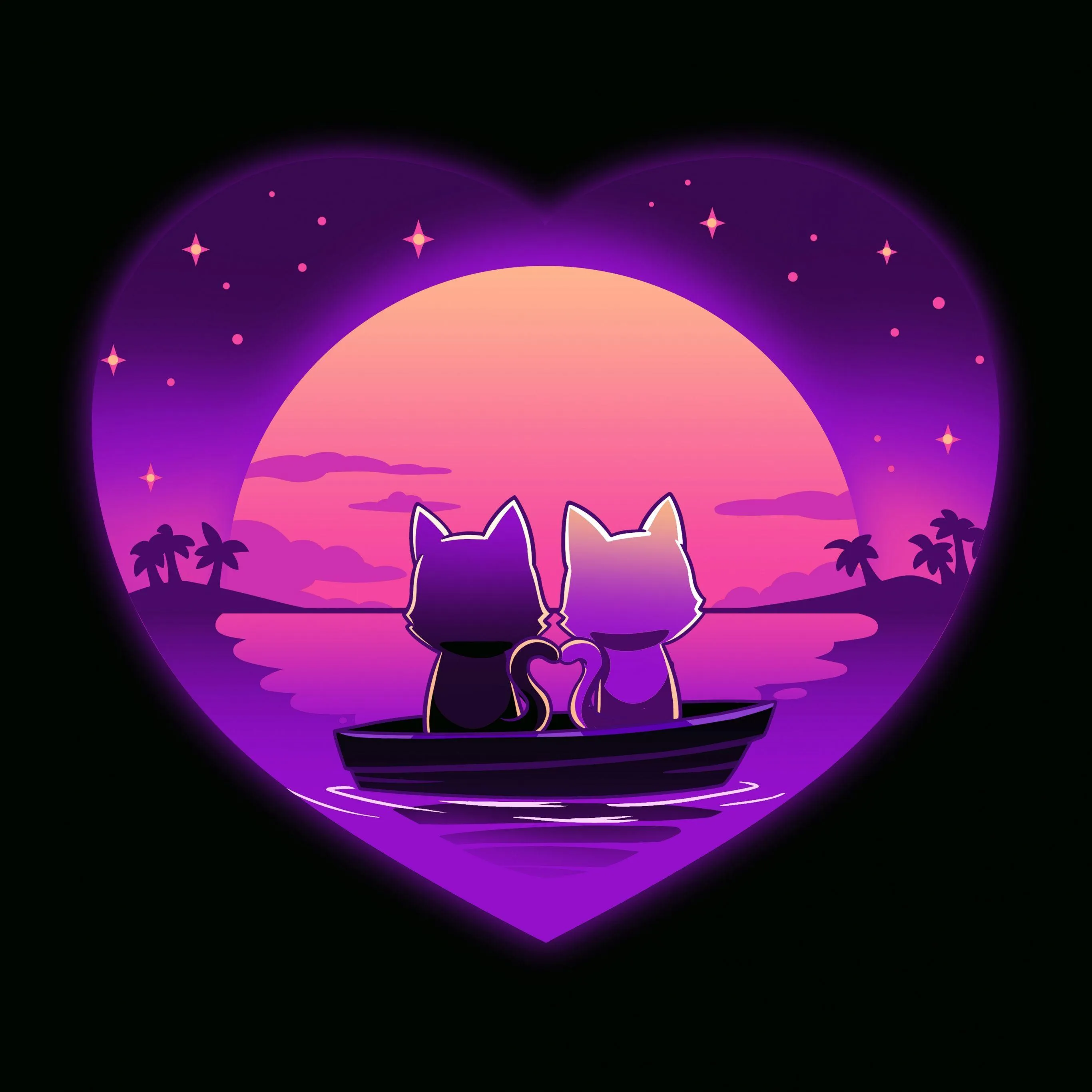 Cute Cats In Heart Moon Scene Expressing Affection Wallpaper
