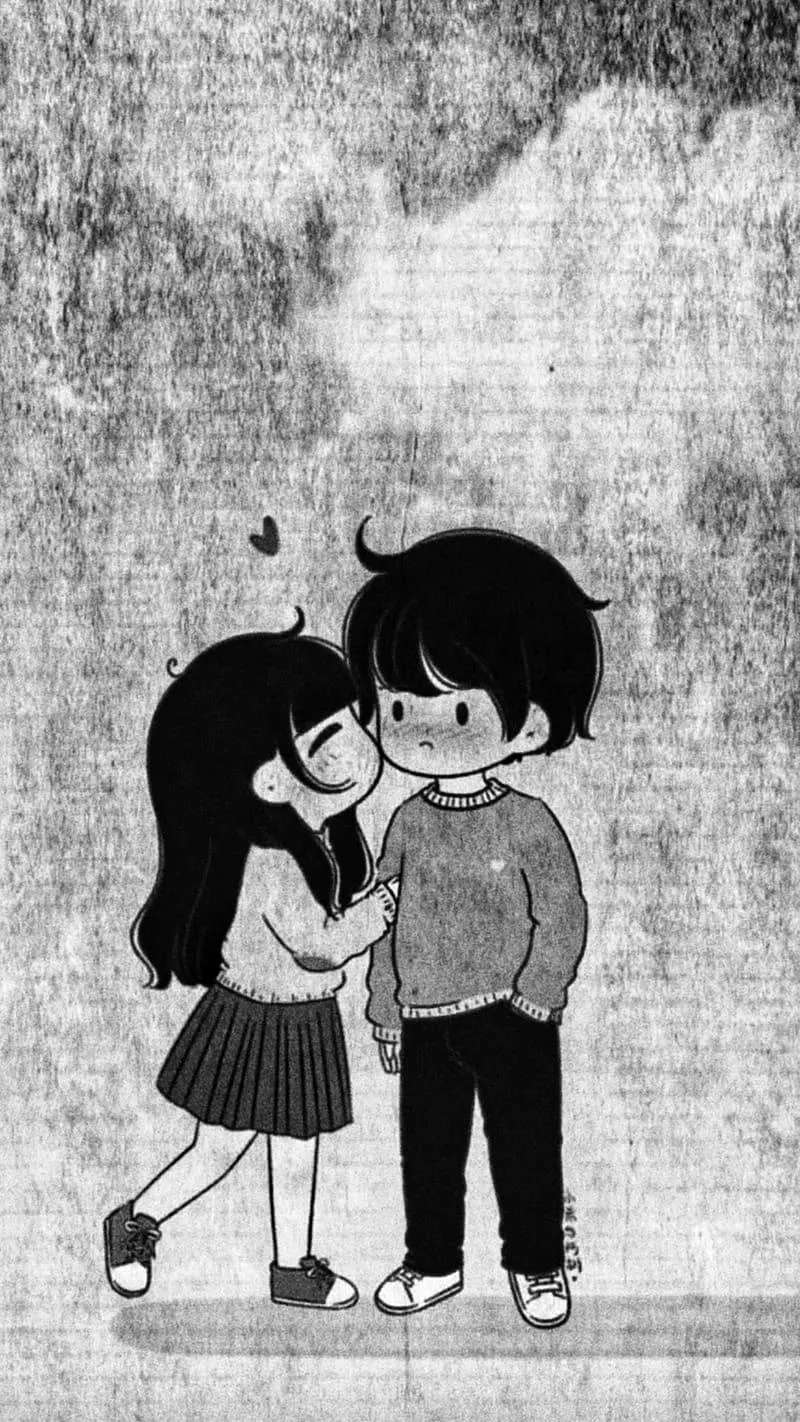 Cute Couple Cartoon Holding Hands Together Wallpaper