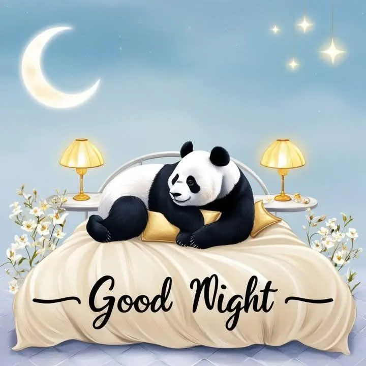 Cute Panda Hugging Moon with Good Night Sweet Dreams
