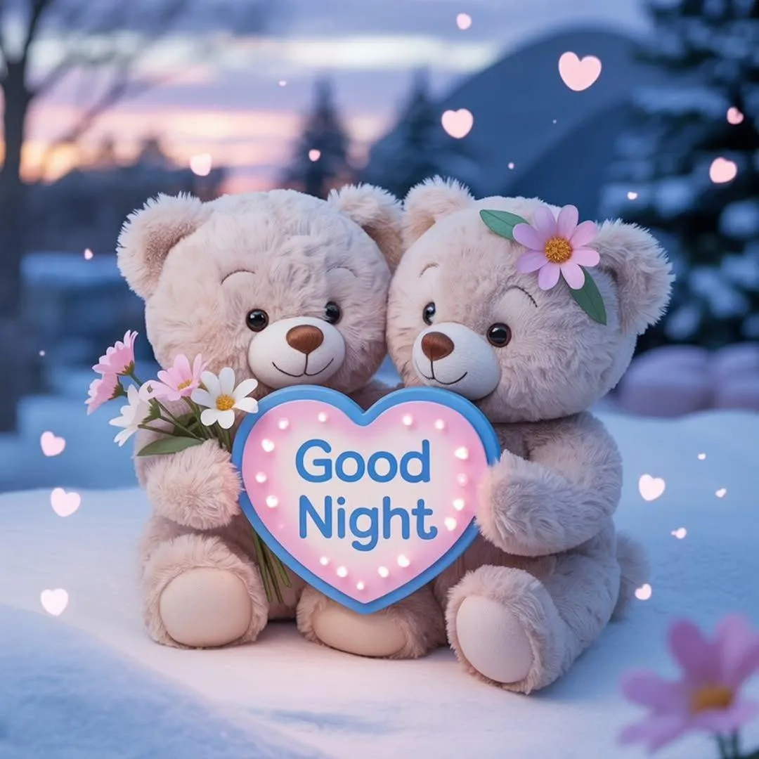 Cute Teddy Bear Image with Heart and Good Morning Wallpaper