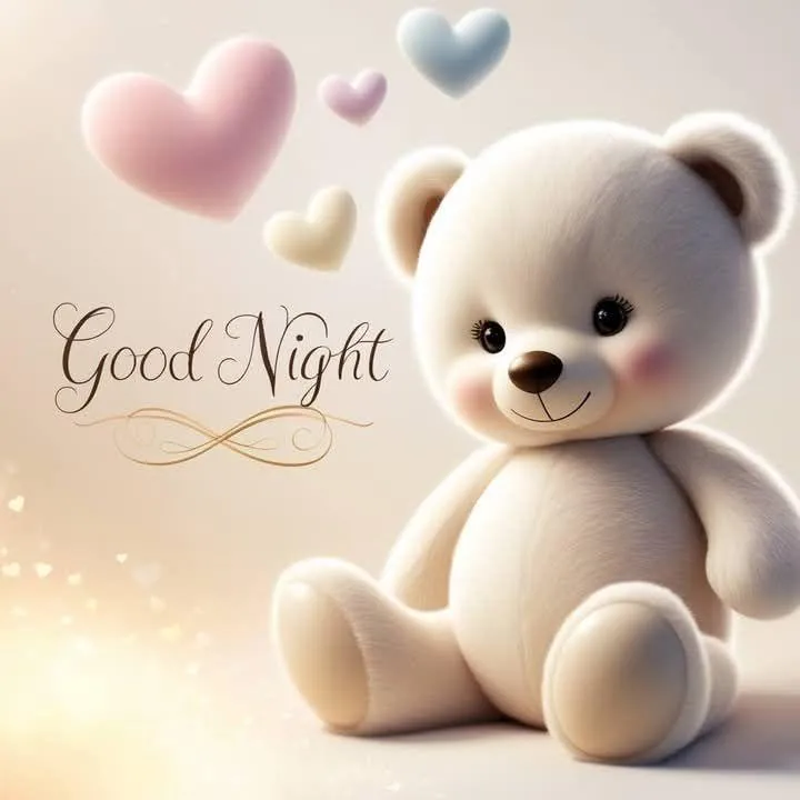 Cute Teddy Bear Saying Good Night in Soft Warm Colors
