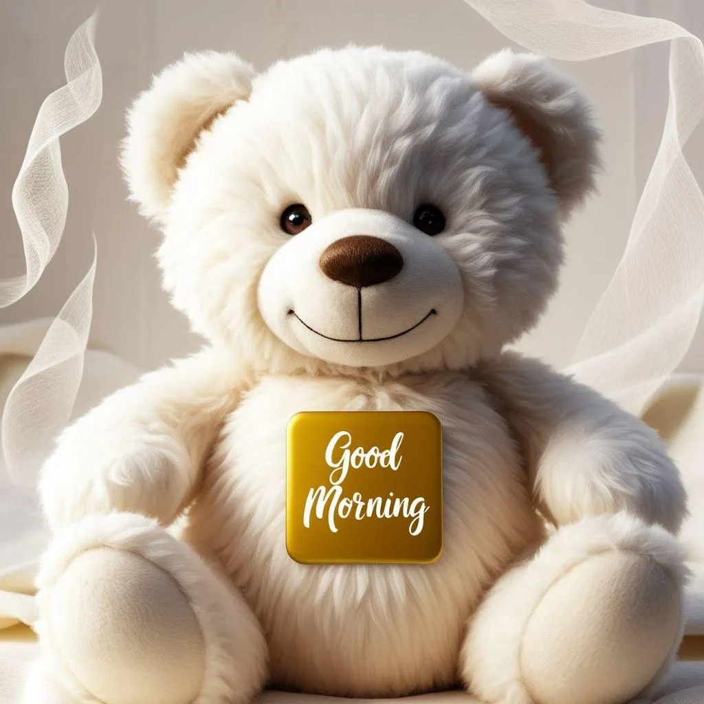 Cute White Teddy Bear with Good Morning Text Image
