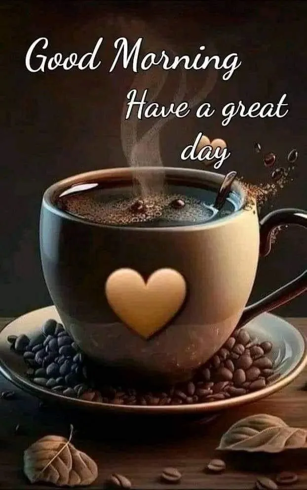 Dark Coffee Cup with Heart Foam and Good Morning Text