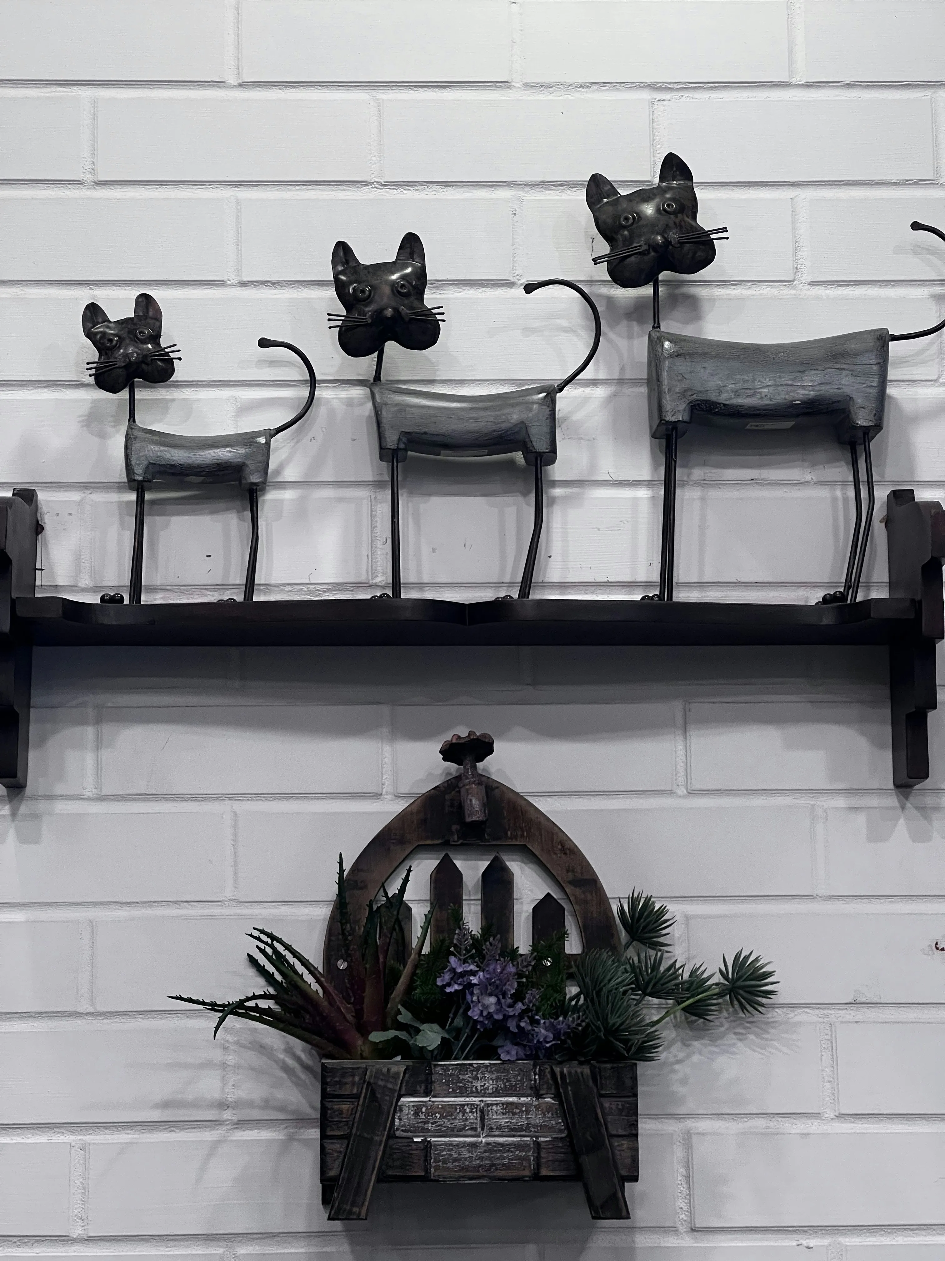 Decorative Wall with Flower Pots Arranged Neatly Wallpaper