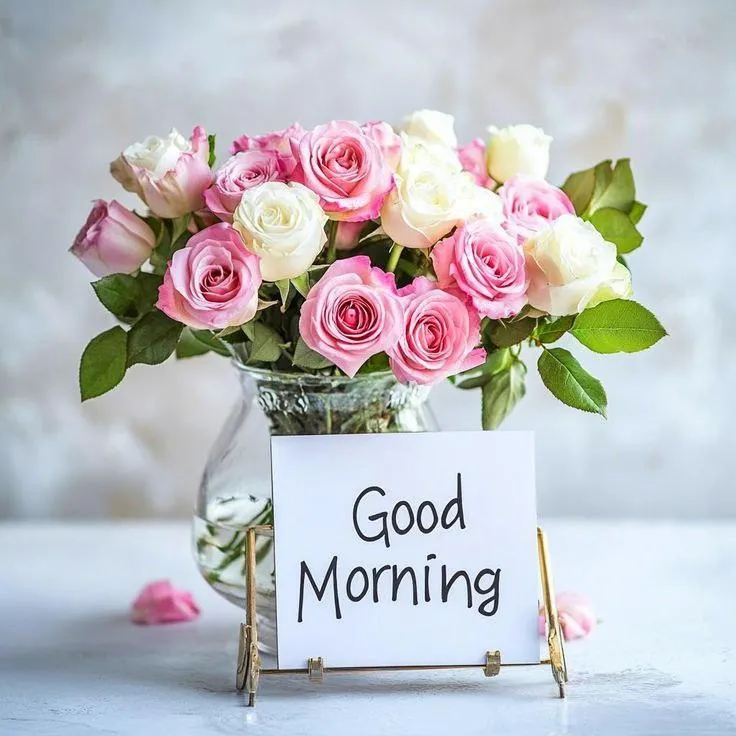 Elegant White Vase Roses with a Good Morning Message
