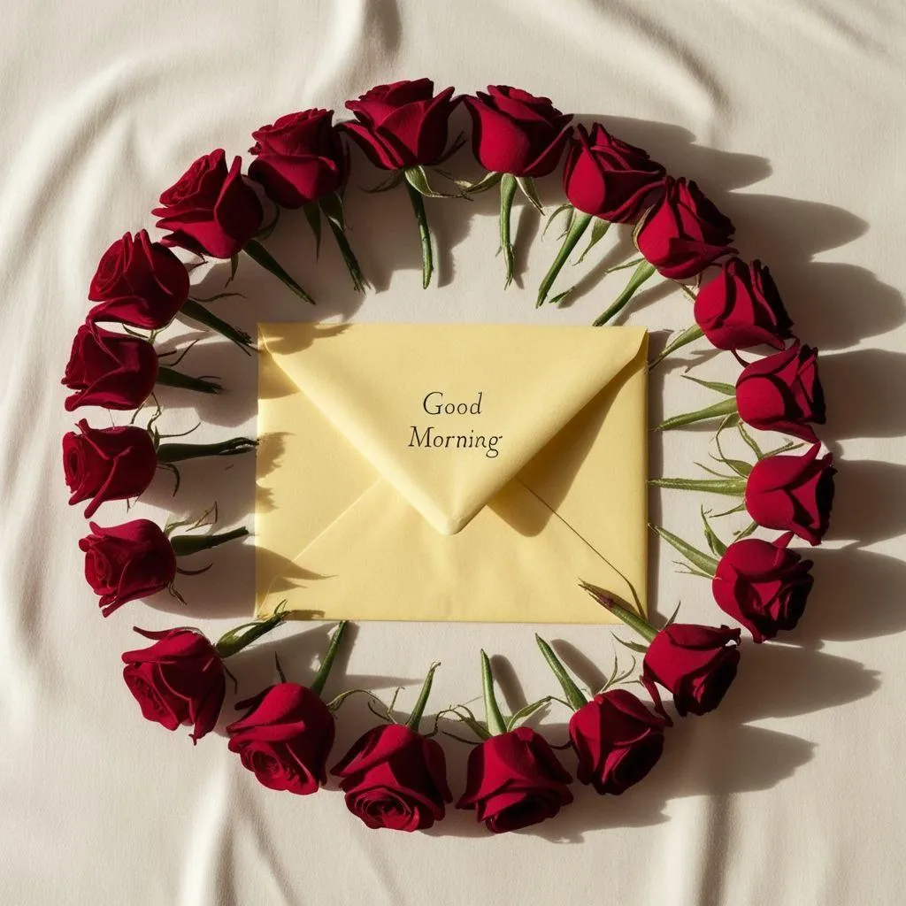 Elegant Wreath and Good Morning Message on Cream Background