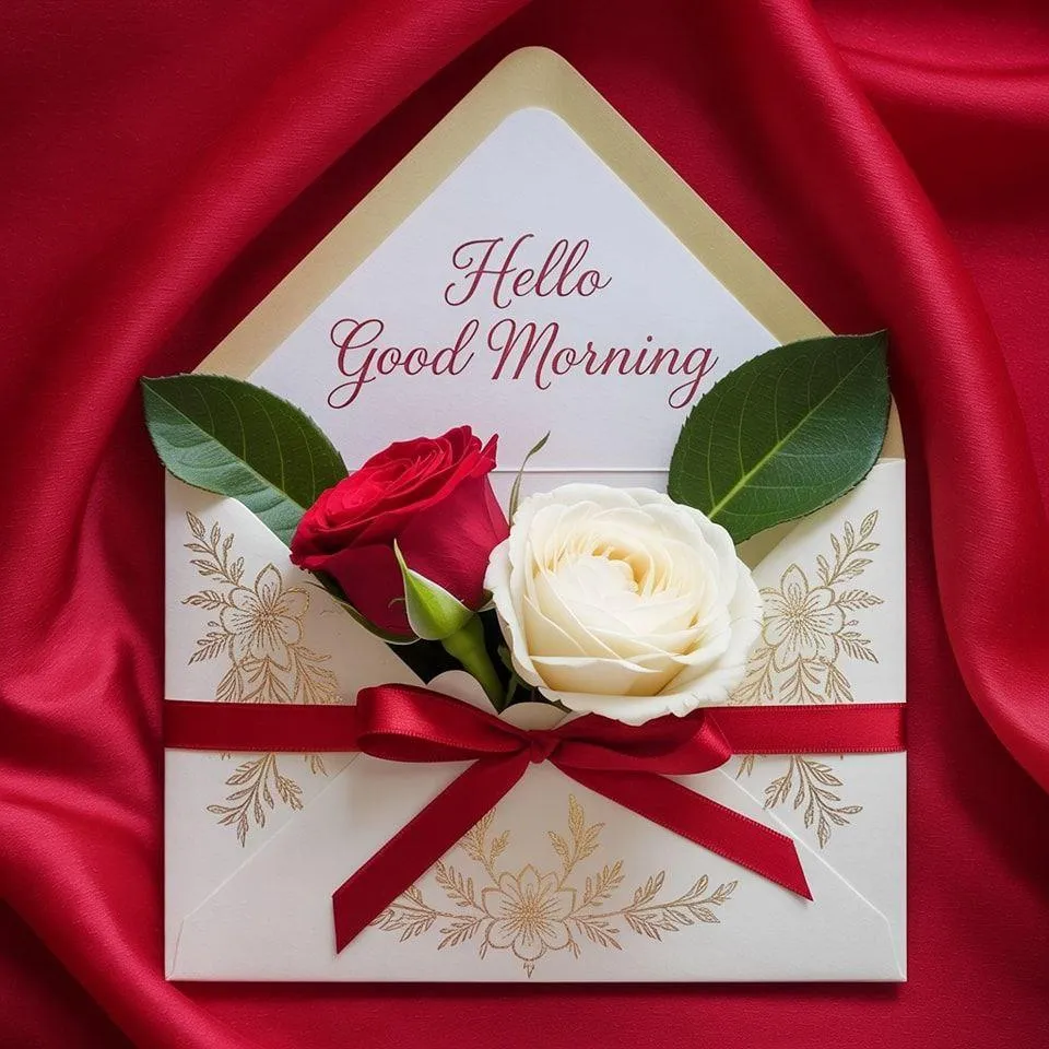 Envelope with Flower and Text Wishing You a Lovely Morning