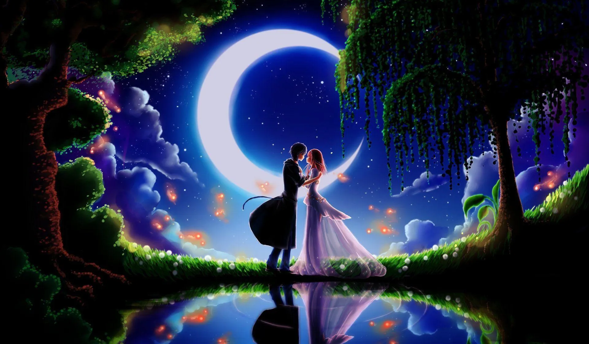 Fantasy Moonlight Couple Scene with Magical Ambiance