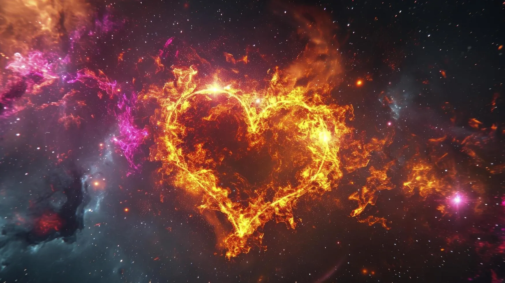 Fiery Heart Shaped Sky with Love Energy Glow Wallpaper