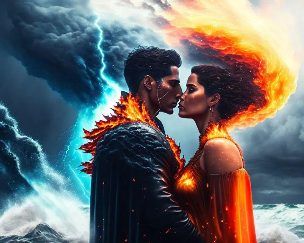 Fiery Passion Couple Love Fantasy Background Wallpaper