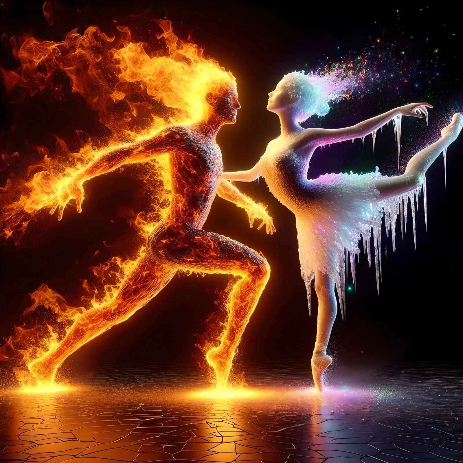 Fire and Ice Lovers Portraying Passionate Connection