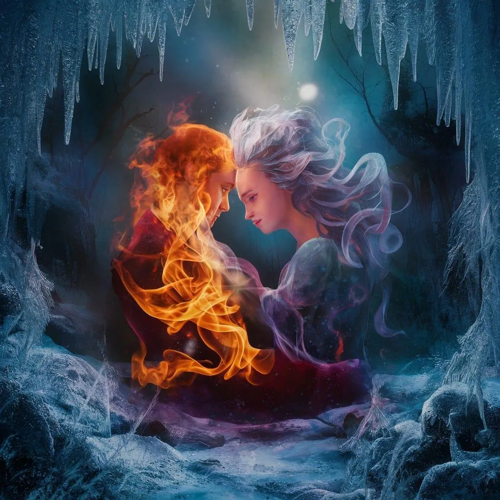 Fire and Water Couple Artwork Symbolizing Eternal Passion