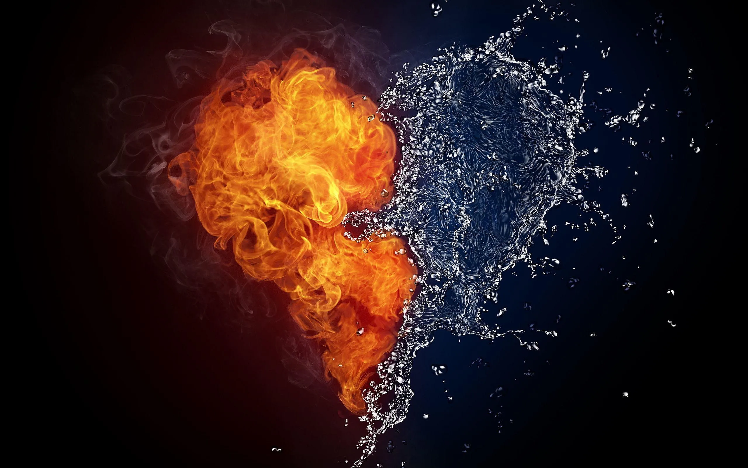 Fire and Water Explosion Shaped Like Passionate Heart