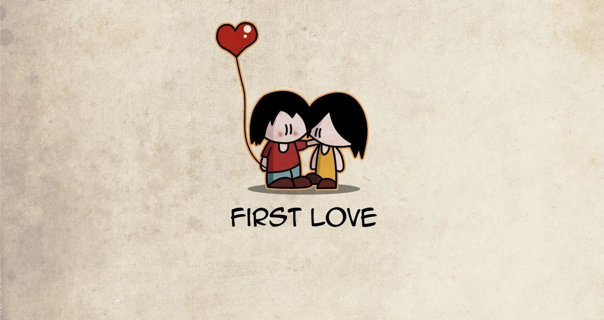 First Love Illustration with Cute Couple Design Wallpaper