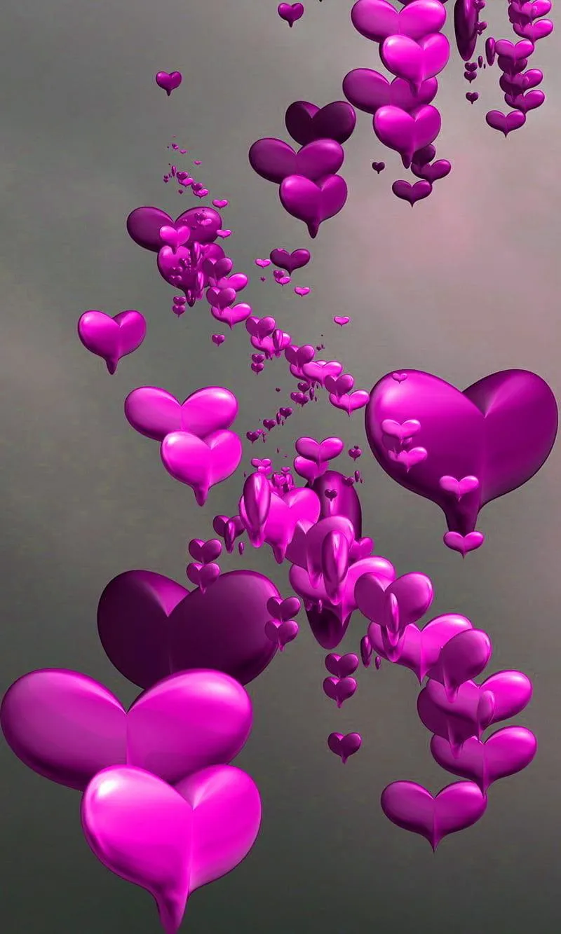 Floating Purple Hearts Representing Endless Romantic Joy