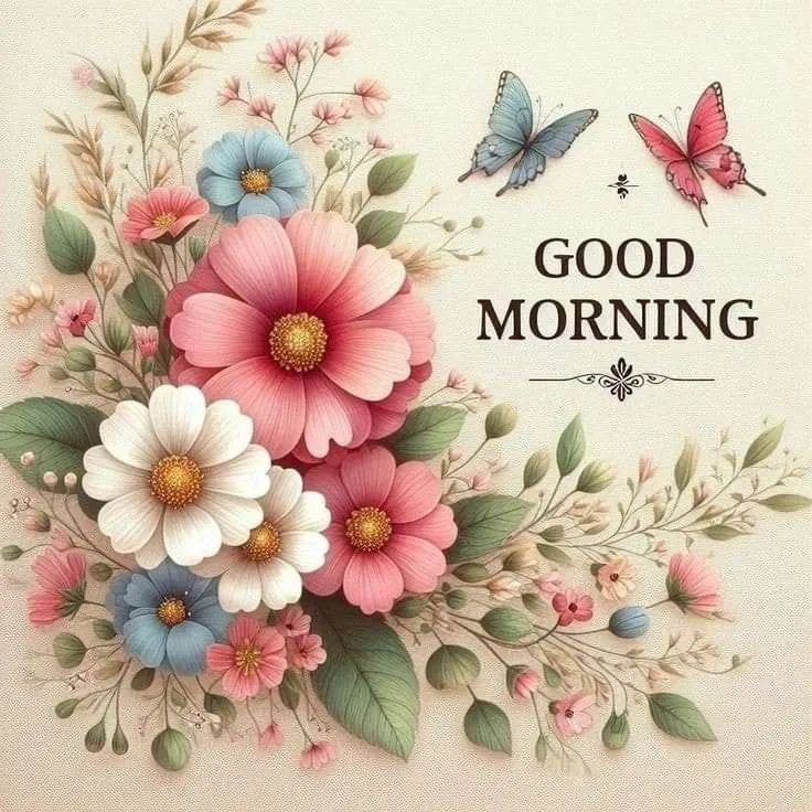 Floral Design with Birds and Elegant Good Morning Image