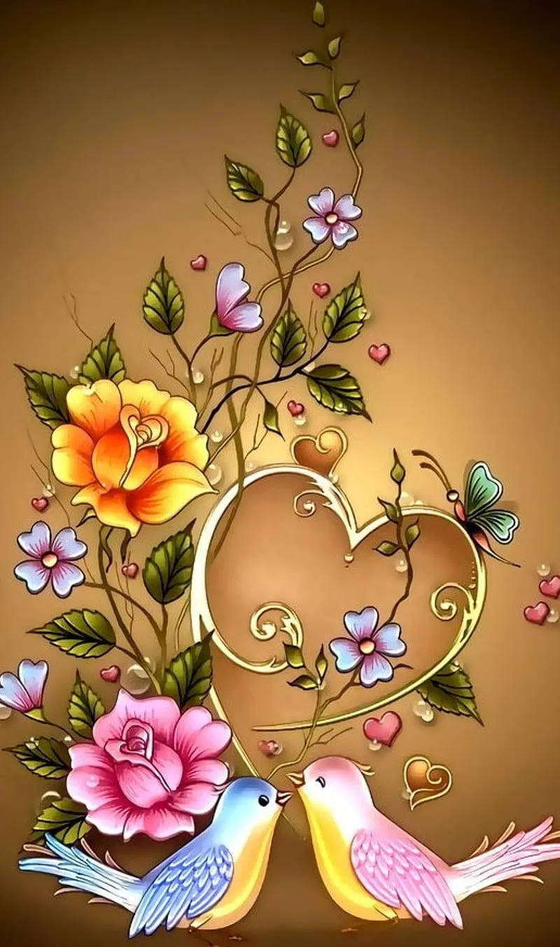 Floral Heart Arrangement with Birds Expressing True Love