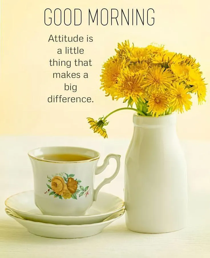 Fresh Yellow Flower Tea Cup Good Morning Vibes Image