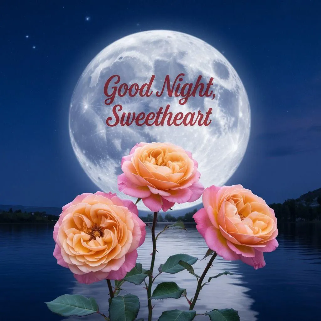 Full Moon and Flowers in Tranquil Starry Sky Scene