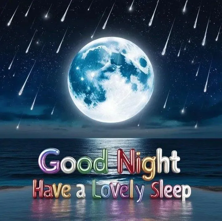 Full Moon and Rain Good Night Message Illustration