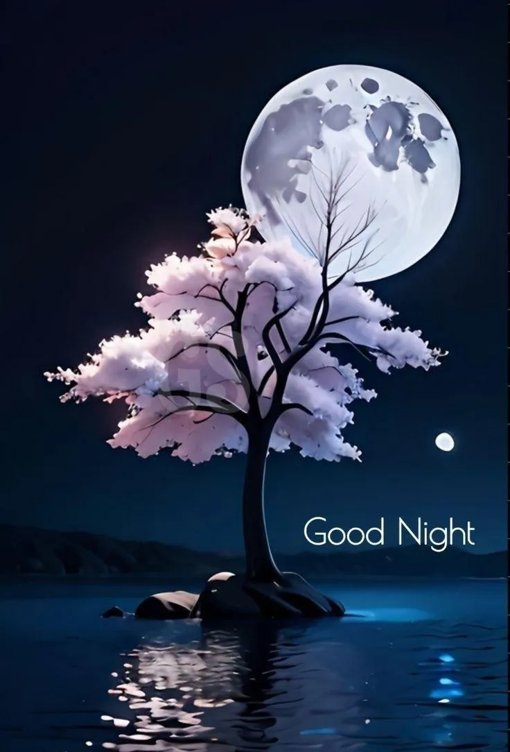 Full Moon with Good Night Text Free Hd Wallpaper