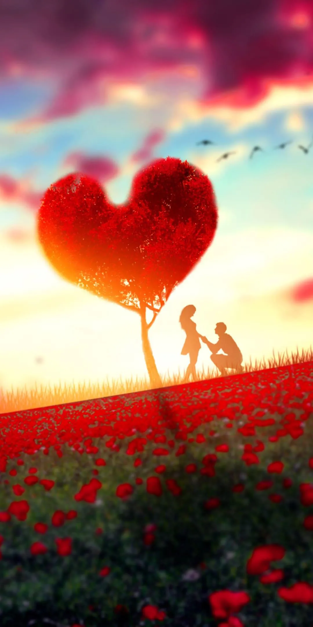 Giant Red Heart Rising in Field of True Passion Wallpaper