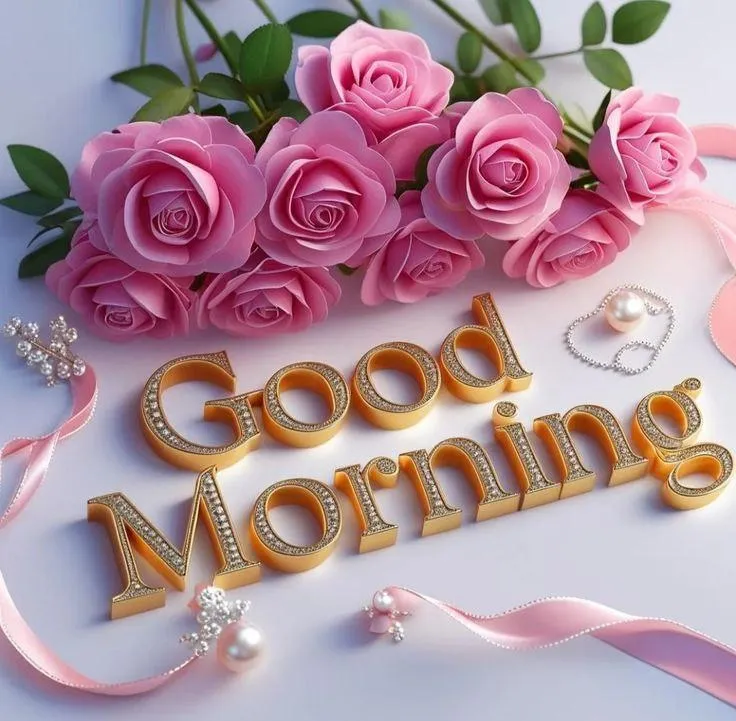 Gift Box and Pink Roses with Warm Morning Message Hd Image
