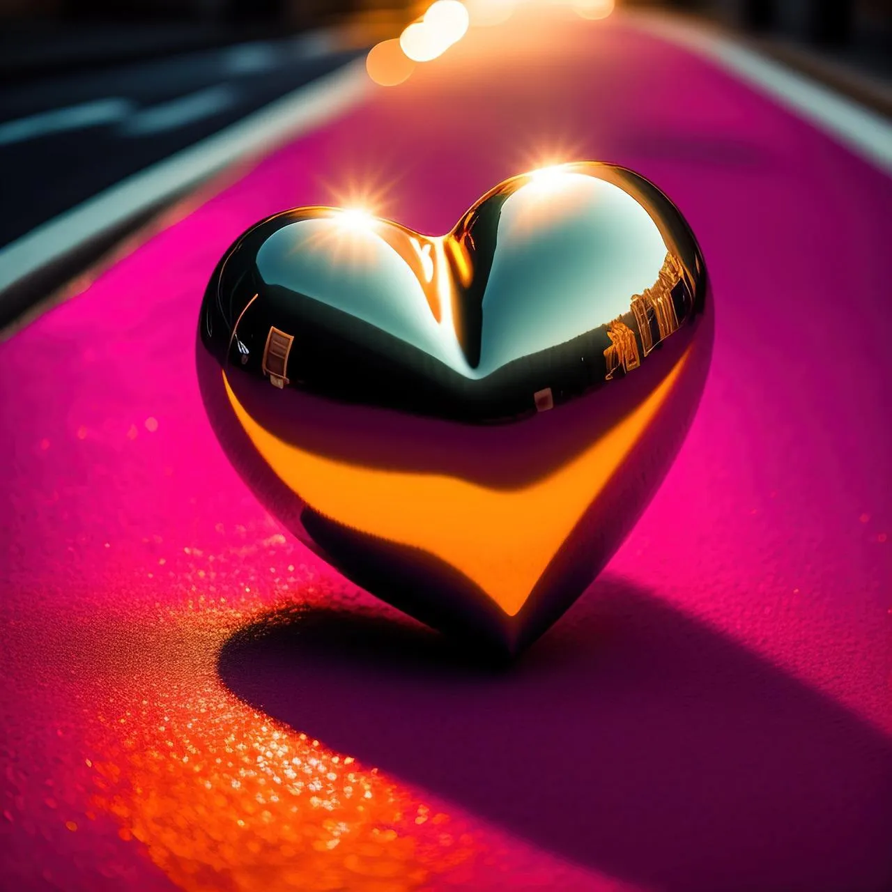 Glossy Heart Reflected in Warm Romantic Light Wallpaper