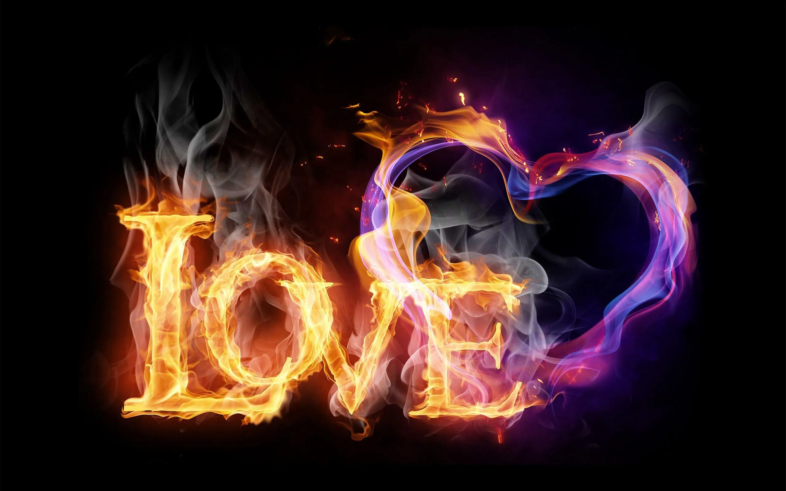 Glowing Fire Love Text Symbolizing Burning Passion Wallpaper