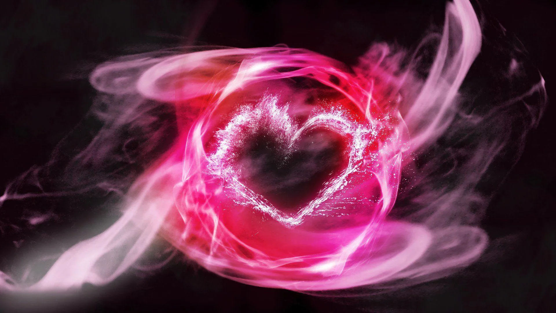 Glowing Heart Energy in a Magical Design and Smoke