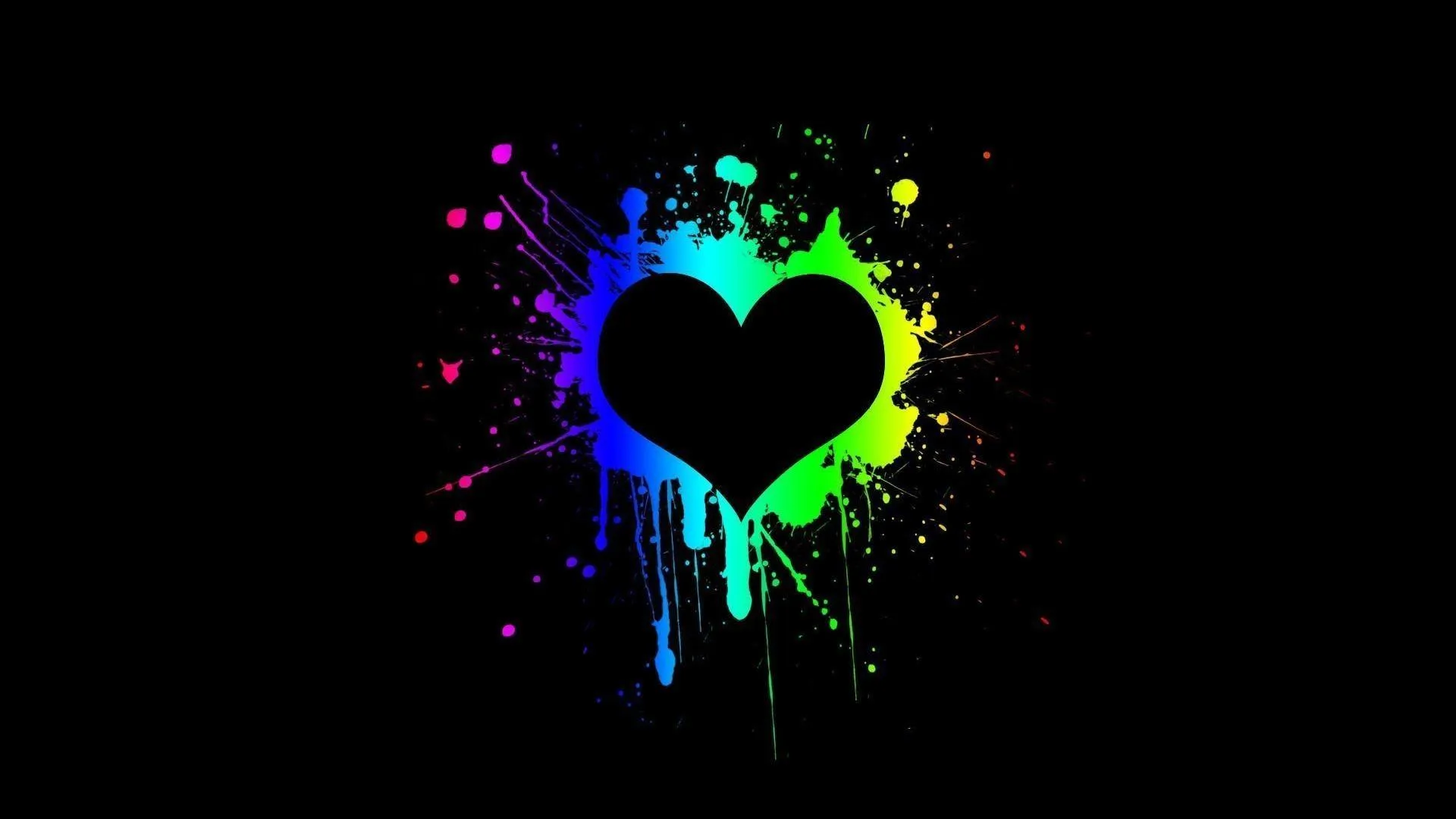 Glowing Neon Heart Splash on Black Abstract Art Wallpaper