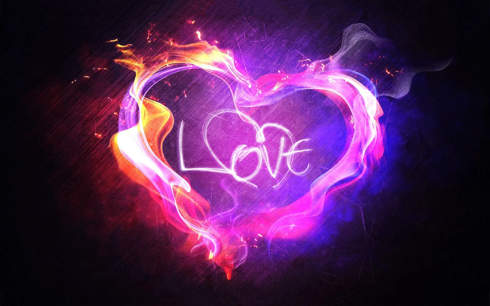 Glowing Neon Heart with Love Text in Bright Colors Wallpaper
