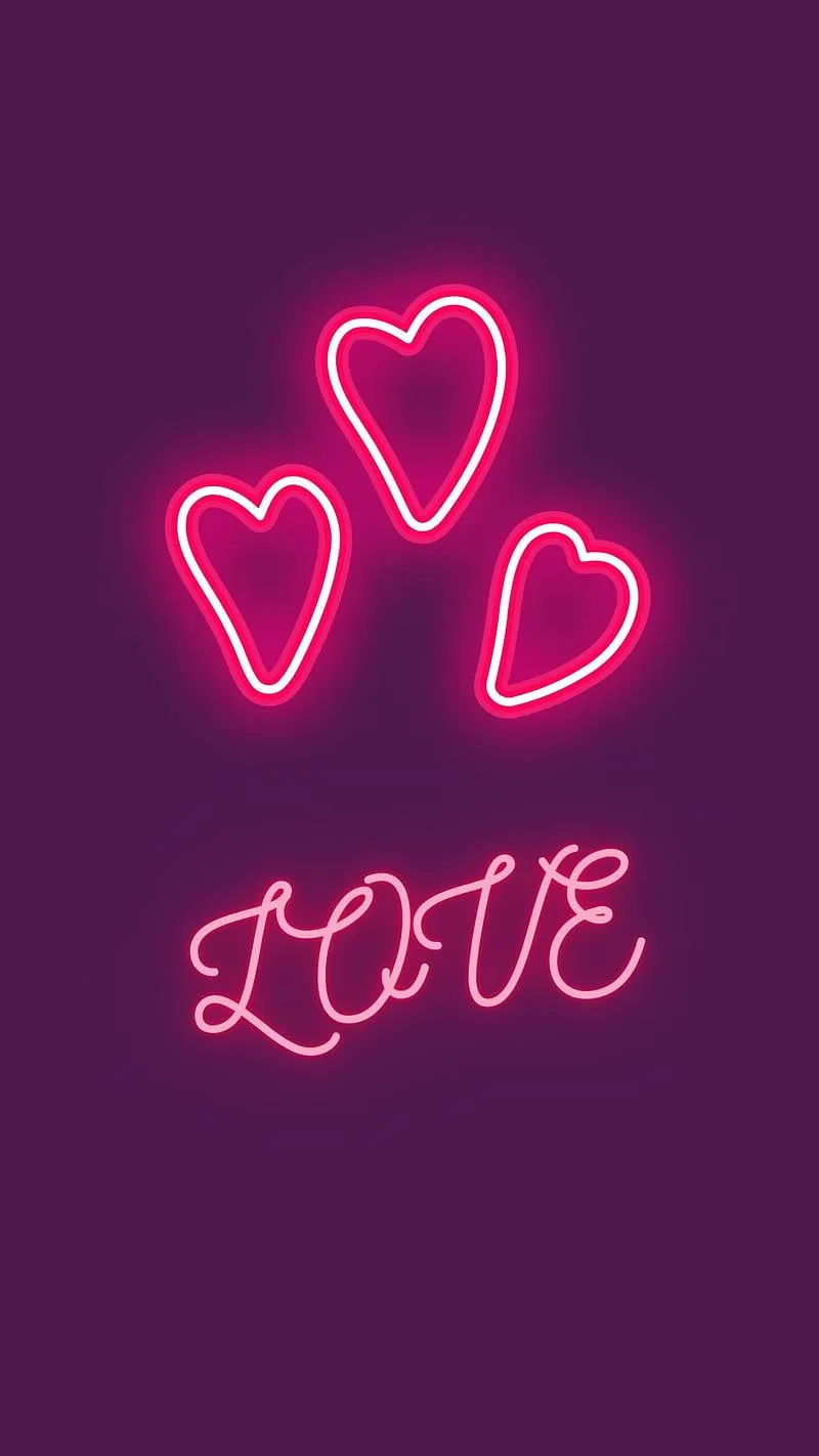 Glowing Neon Hearts Symbolizing Love and Positive Energy