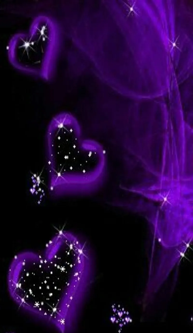 Glowing Purple Hearts with Abstract Lighting Wallpaper