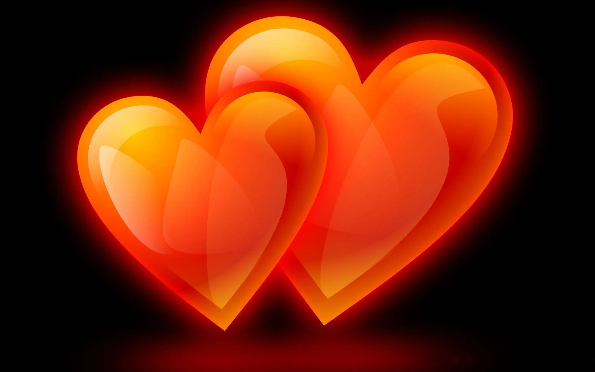 Glowing Twin Orange Hearts Expressing United Feelings