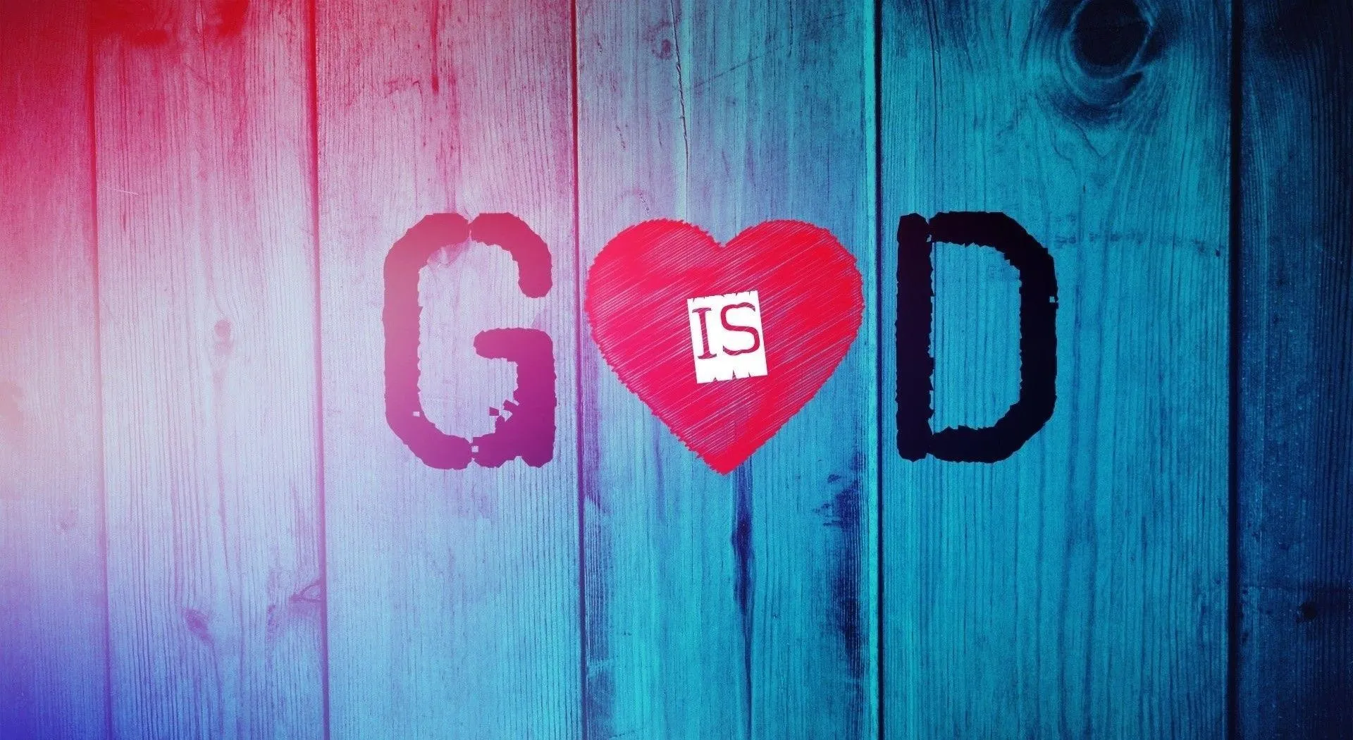 GOD Love Message on Blue Wood Representing Faith Wallpaper